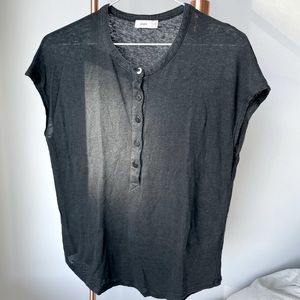 Vince black Henley short sleeves crew neck shirt (soft linen)